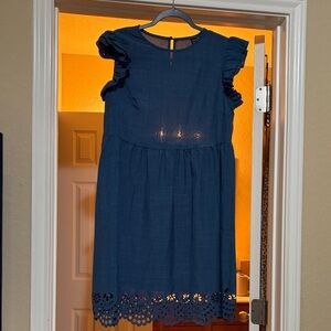 SHEIN Navy Blue Kids Dress with Ruffle Sleeves